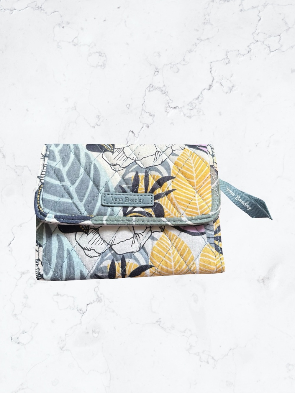 Vera Bradley Quilted Floral Wallet in Blue, Yellow, Cream